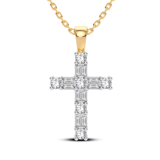 GIOVE MIO Dije de Cruz Cruz en Oro Amarillo de 14Kt con Diamantes Naturales y Diamantes Creados en Laboratorio. Oro 14Kt / Amarillo / 10X15MM