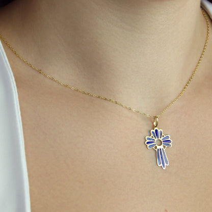 GIOVE MIO Dije de Cruz con Esmalte Catedral en Oro Amarillo de 18Kt. Oro 14Kt / Amarillo / 18X26MM