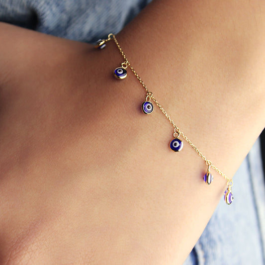 CHAIN BRACELET WITH TURKISH EYE CHARM IN 18KT YELLOW GOLD