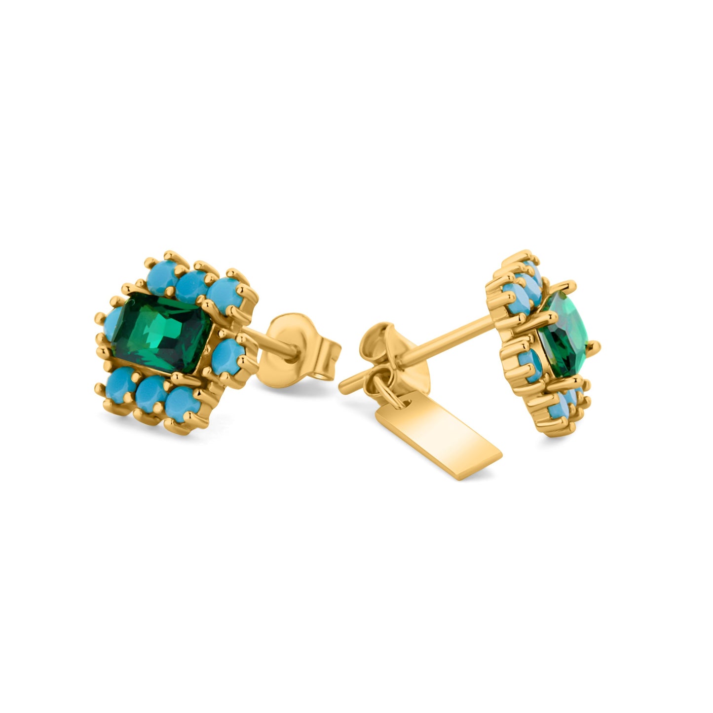 GIOVE MIO Studs Celina Green en Plata 925 Bañada en Oro Amarillo de 18Kt. Plata 925 Bañada en Oro 18Kt / Amarillo / 11X9MM
