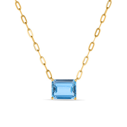 GIOVE MIO: Deslumbra con nuestra cadena de oro amarillo de 10kt con topacio azul sky blue, una joya sofisticada de 45 CM. ¡Añade un toque de elegancia a tu estilo! ORO 10KT / AMARILLO