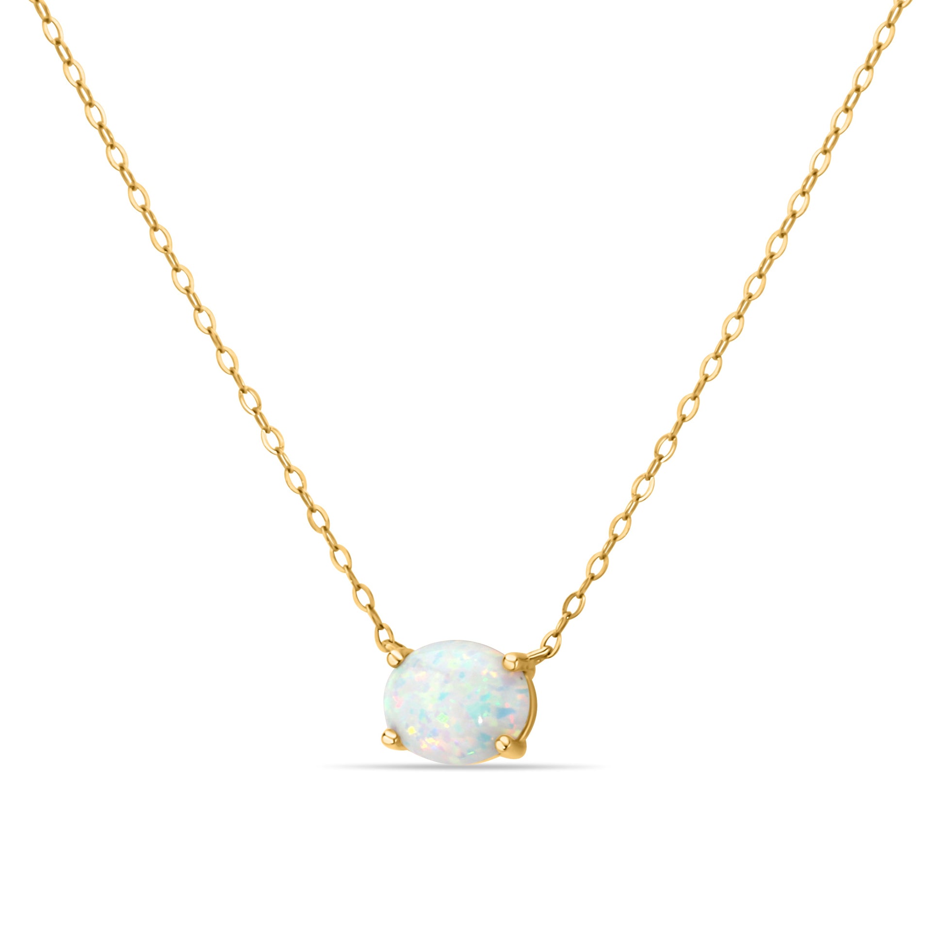 GIOVE MIO ROLO CHAIN NECKLACE WITH BIRTH GEM CHARM IN 10KT YELLOW GOLD, 43 CM LONG, WITH OPAL CT.