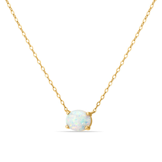 GIOVE MIO ROLO CHAIN NECKLACE WITH BIRTH GEM CHARM IN 10KT YELLOW GOLD, 43 CM LONG, WITH OPAL CT.
