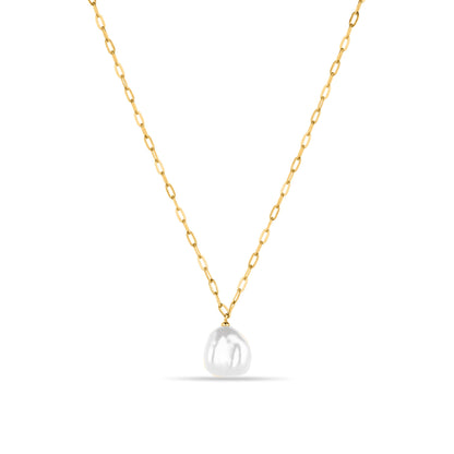 GIOVE MIO Cadena con Dije de Gema en Oro Amarillo de 10Kt con Perla Barroca. Oro 10Kt / Amarillo / 11X13MM