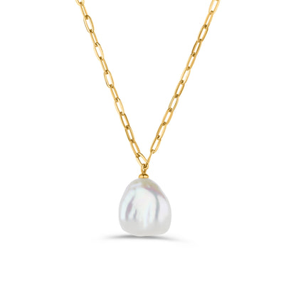 GIOVE MIO Cadena con Dije de Gema en Oro Amarillo de 10Kt con Perla Barroca. Oro 10Kt / Amarillo / 11X13MM