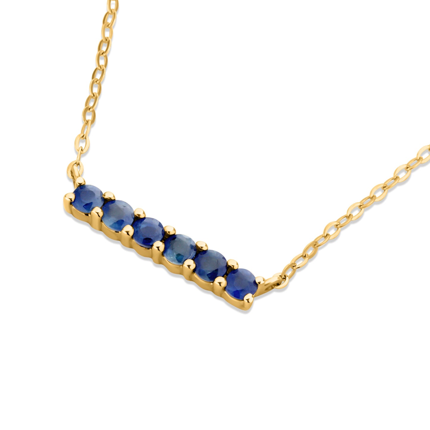 GIOVE MIO Cadena con Dije de Barra y Gemas en Oro Amarillo de 10Kt con Zafiros Azules. Oro 10Kt / Amarillo / 16X3MM