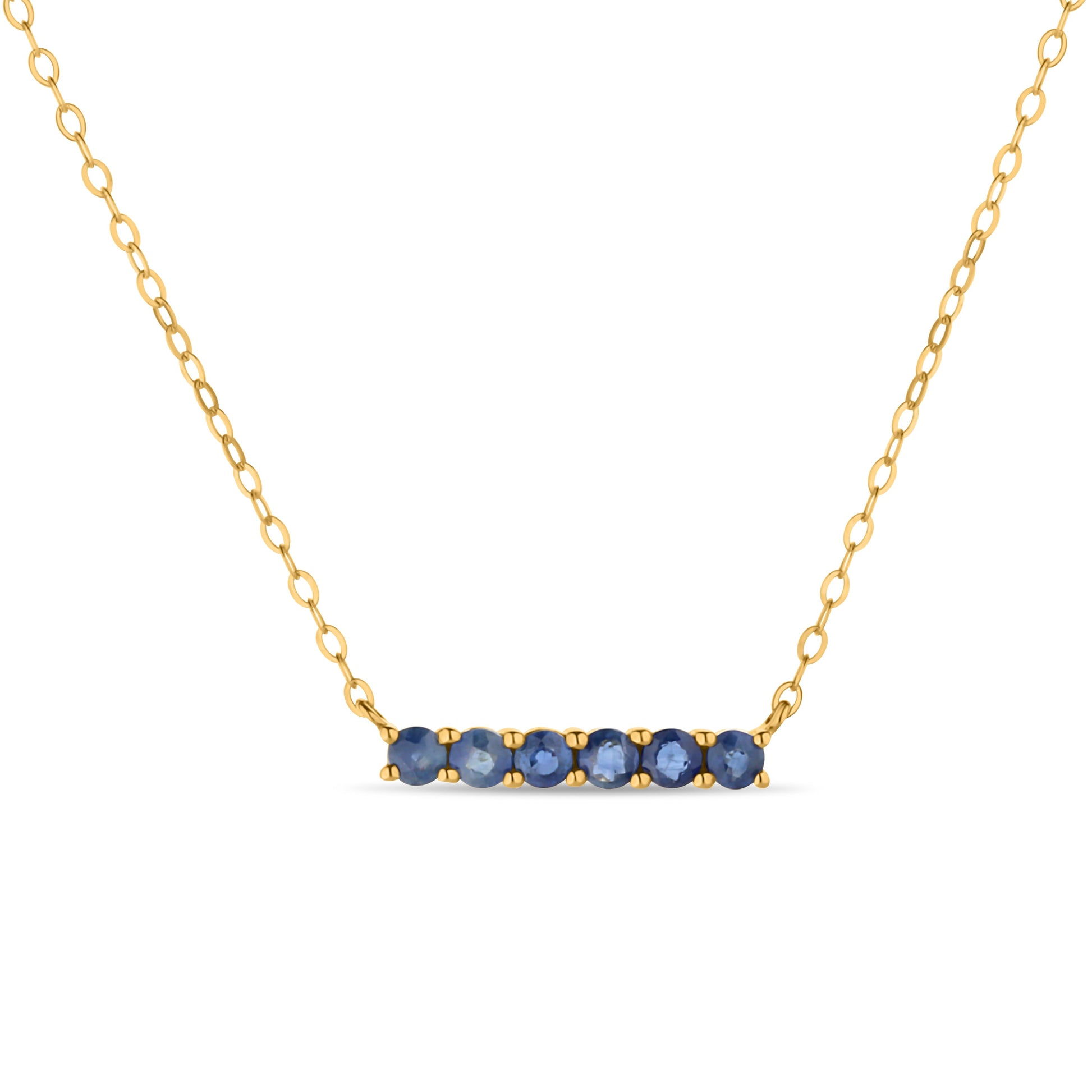 GIOVE MIO CABLE CHAIN NECKLACE WITH BAR CHARM IN 10KT YELLOW GOLD, 43 CM LONG, WITH CT SAPPHIRE.