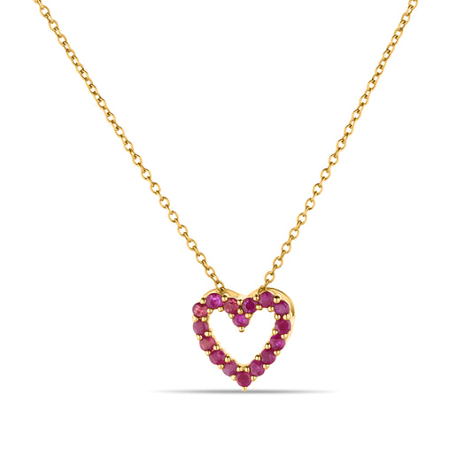 GIOVE MIO: Cadena de oro amarillo con dije de corazón y rubí, el regalo perfecto con significado. ¡Sorprende con estilo y elegancia! ORO 10KT / AMARILLO