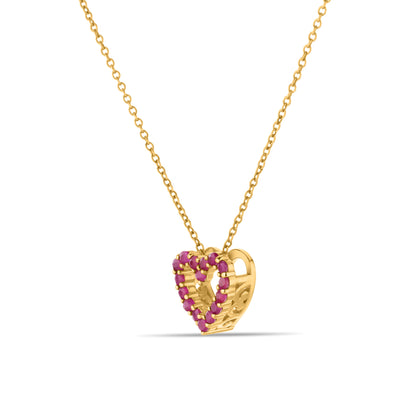 GIOVE MIO: Cadena de oro amarillo con dije de corazón y rubí, el regalo perfecto con significado. ¡Sorprende con estilo y elegancia! ORO 10KT / AMARILLO