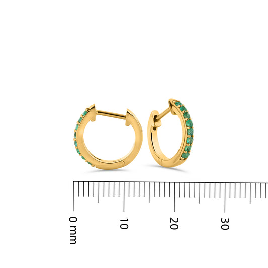 GIOVE MIO: Huggies de Oro Amarillo 10kt con Esmeralda - ¡Brilla con estilo y elegancia! ORO 10KT / AMARILLO / 8 X 1.5 MM
