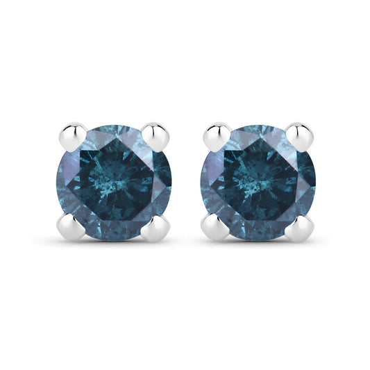 GIOVE MIO: Aretes Studs de Oro Amarillo con Diamante Natural 0.18ct Fancy Teal Blue - ¡Brilla con Elegancia y Estilo! ORO 10KT / AMARILLO