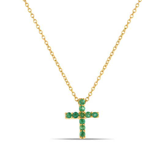 GIOVE MIO: Cadena Oro Amarillo con Dije de Cruz y Esmeralda. Sofisticación en tu estilo. Cadena de 43 CM en oro amarillo 10kt, con dije de cruz y esmeralda. ¡Joya de alta calidad y sofisticación! ¡Hazla tuya hoy! ORO 10KT / AMARILLO