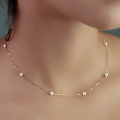 GIOVE MIO Cadena con Perlas en Oro Amarillo de 14Kt con Perlas Cultivadas Keshi. Oro 14Kt / Amarillo
