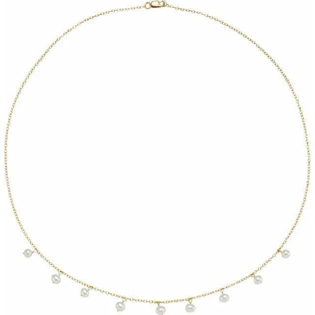 GIOVE MIO Cadena con Dijes de Perlas en Oro Amarillo de 14Kt con Perlas Cultivadas de Aguadulce. Oro 14Kt / Amarillo