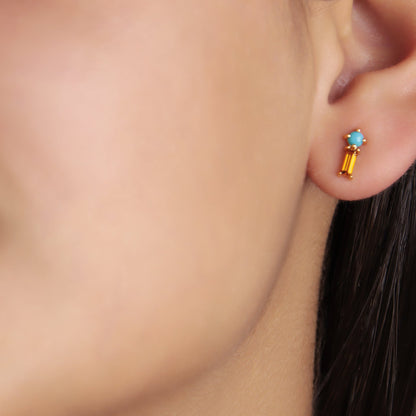 GIOVE MIO Studs en Oro Amarillo de 14Kt con Citrinas y Turquesas. Oro 14Kt / Amarillo / 4X10MM