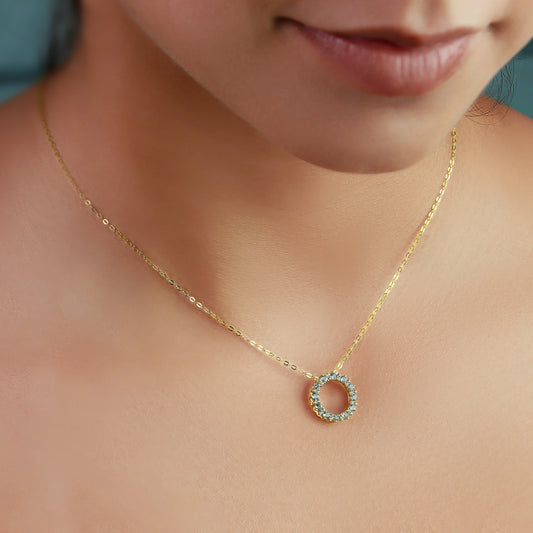 GIOVE MIO CABLE CHAIN NECKLACE WITH GOOD KARMA CHARM IN 14KT YELLOW GOLD, 45 CM LONG, WITH AQUAMARINE CT.