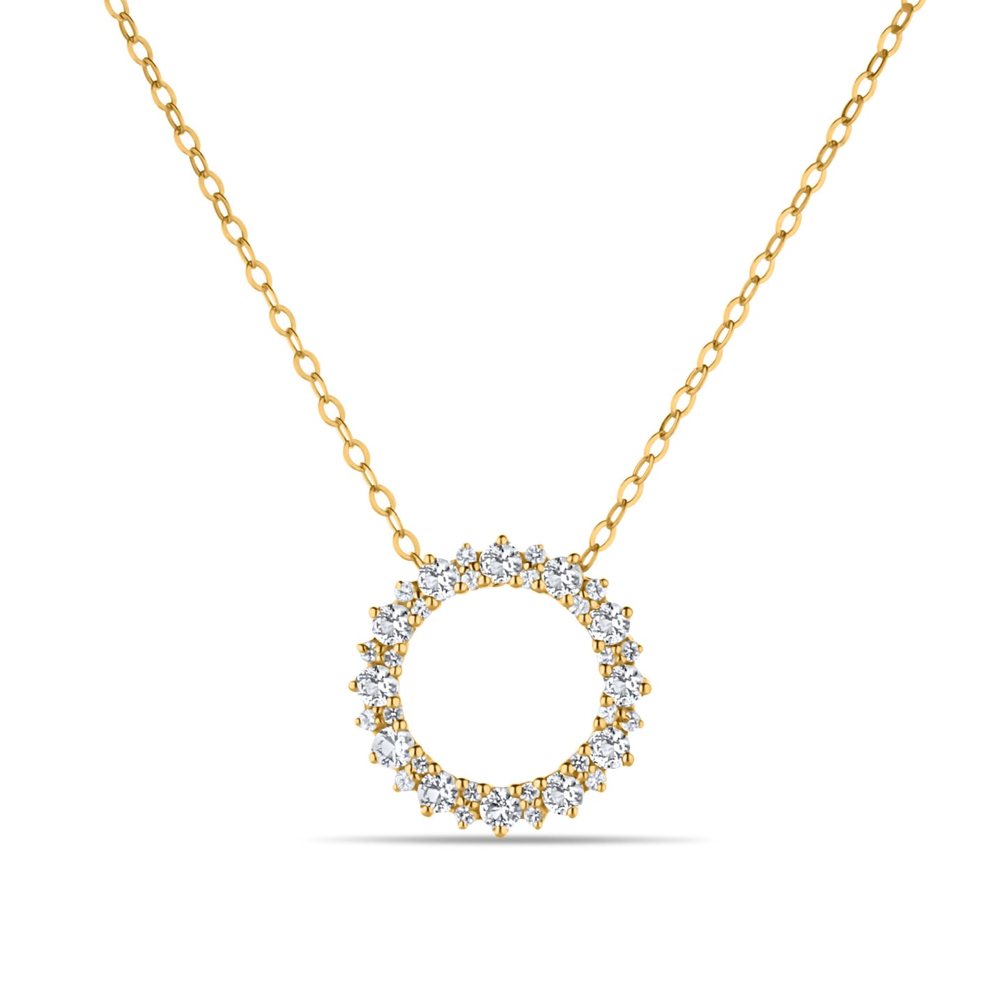 GIOVE MIO Cadena con Dije Circular y Gemas en Oro Amarillo de 14Kt con Topacios Blancos. Oro 14Kt / Amarillo / 14MM