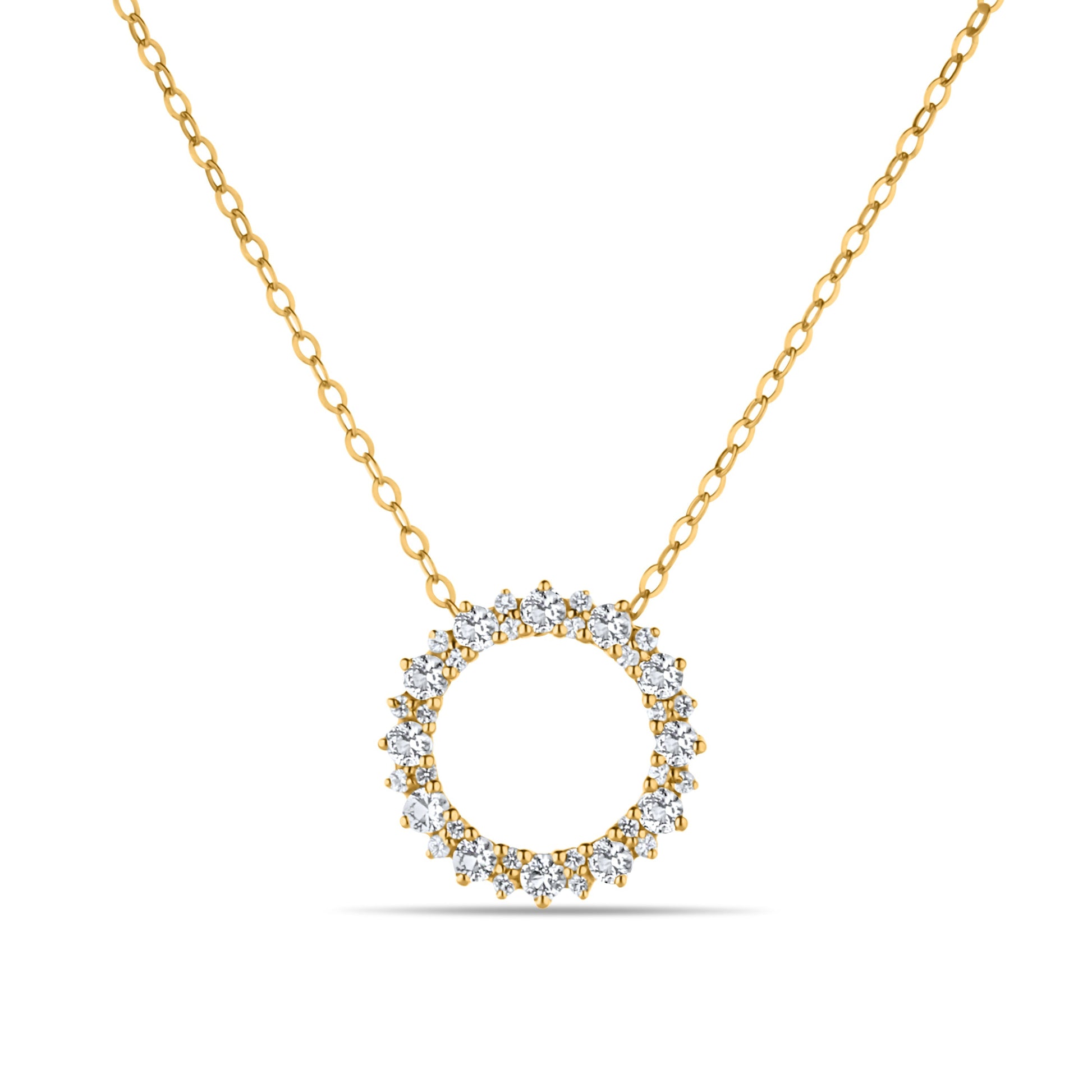 GIOVE MIO Cadena con Dije Circular y Gemas en Oro Amarillo de 14Kt con Topacios Blancos. Oro 14Kt / Amarillo / 14MM