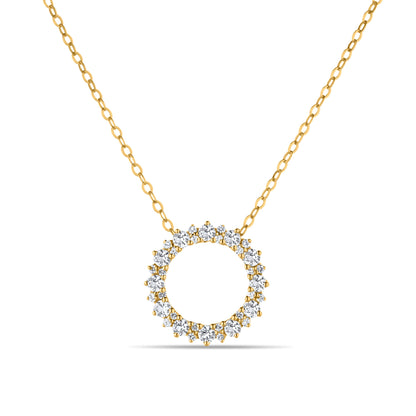 GIOVE MIO Cadena con Dije Circular y Gemas en Oro Amarillo de 14Kt con Topacios Blancos. Oro 14Kt / Amarillo / 14MM