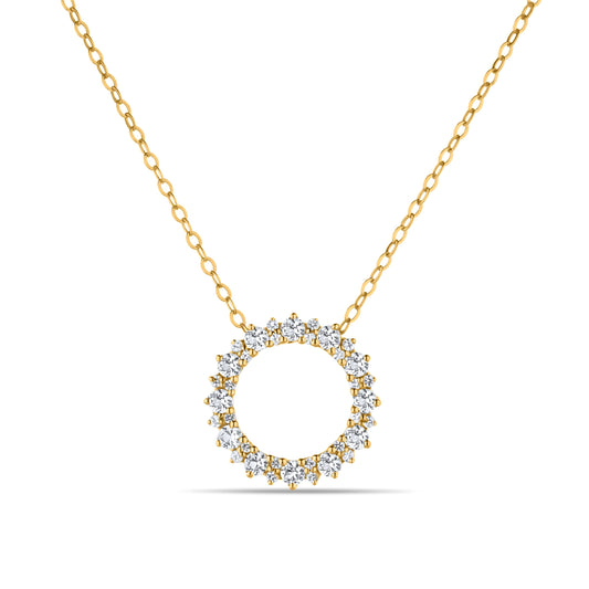 GIOVE MIO Cadena con Dije Circular y Gemas en Oro Amarillo de 14Kt con Topacios Blancos. Oro 14Kt / Amarillo / 14MM