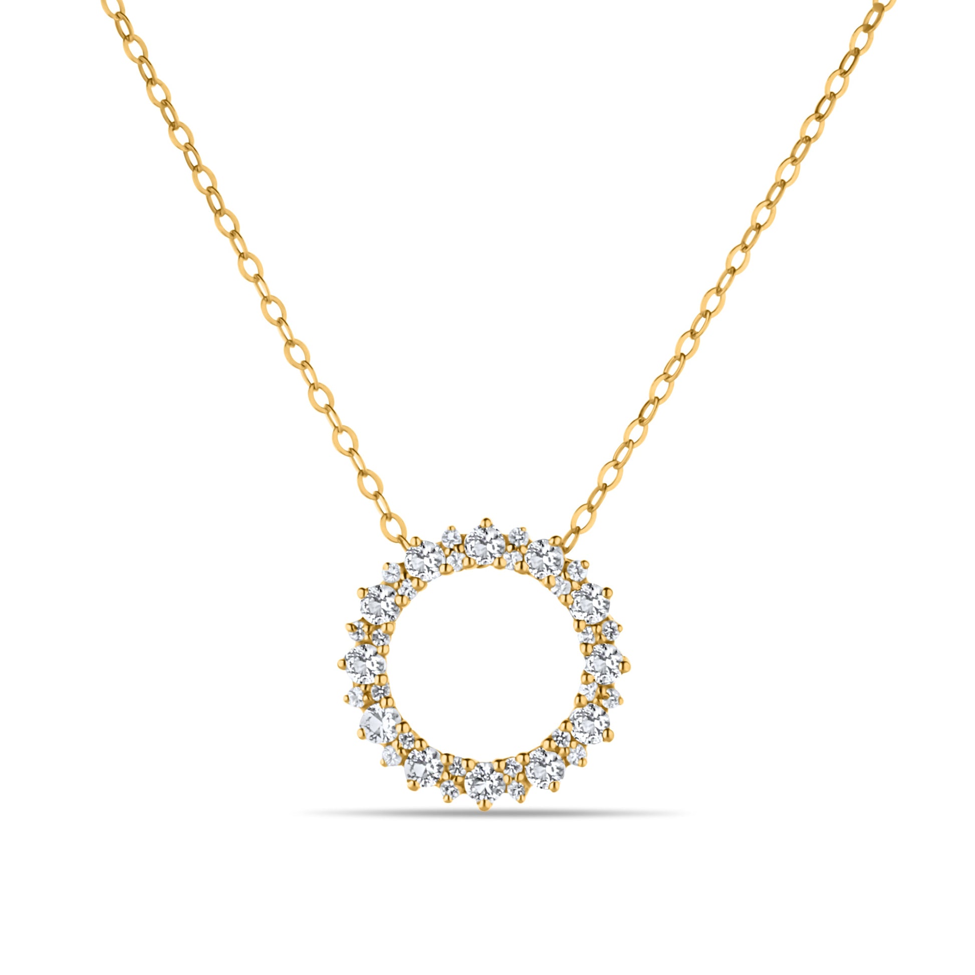 GIOVE MIO CABLE CHAIN NECKLACE WITH GOOD KARMA CHARM IN 14KT YELLOW GOLD, 45 CM LONG, WITH WHITE TOPAZ CT.