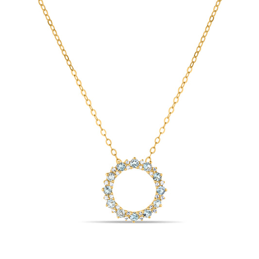 GIOVE MIO CABLE CHAIN NECKLACE WITH GOOD KARMA CHARM IN 14KT YELLOW GOLD, 45 CM LONG, WITH SKY BLUE CT BLUE TOPAZ. AND WHITE TOPAZ CT.