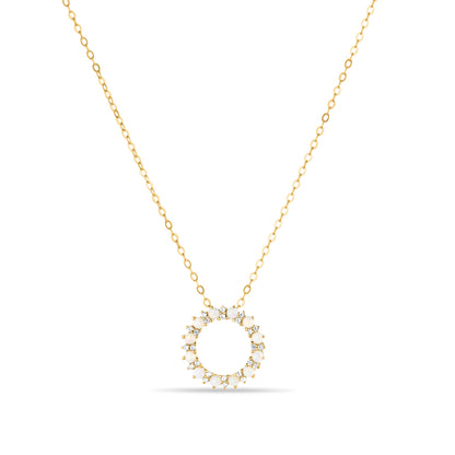 GIOVE MIO Cadena con Dije Circular y Gemas en Oro Amarillo de 14Kt con Ópalos y Zafiros Blancos. Oro 14Kt / Amarillo / 14MM