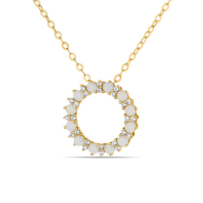 GIOVE MIO Cadena con Dije Circular y Gemas en Oro Amarillo de 14Kt con Ópalos y Zafiros Blancos. Oro 14Kt / Amarillo / 14MM