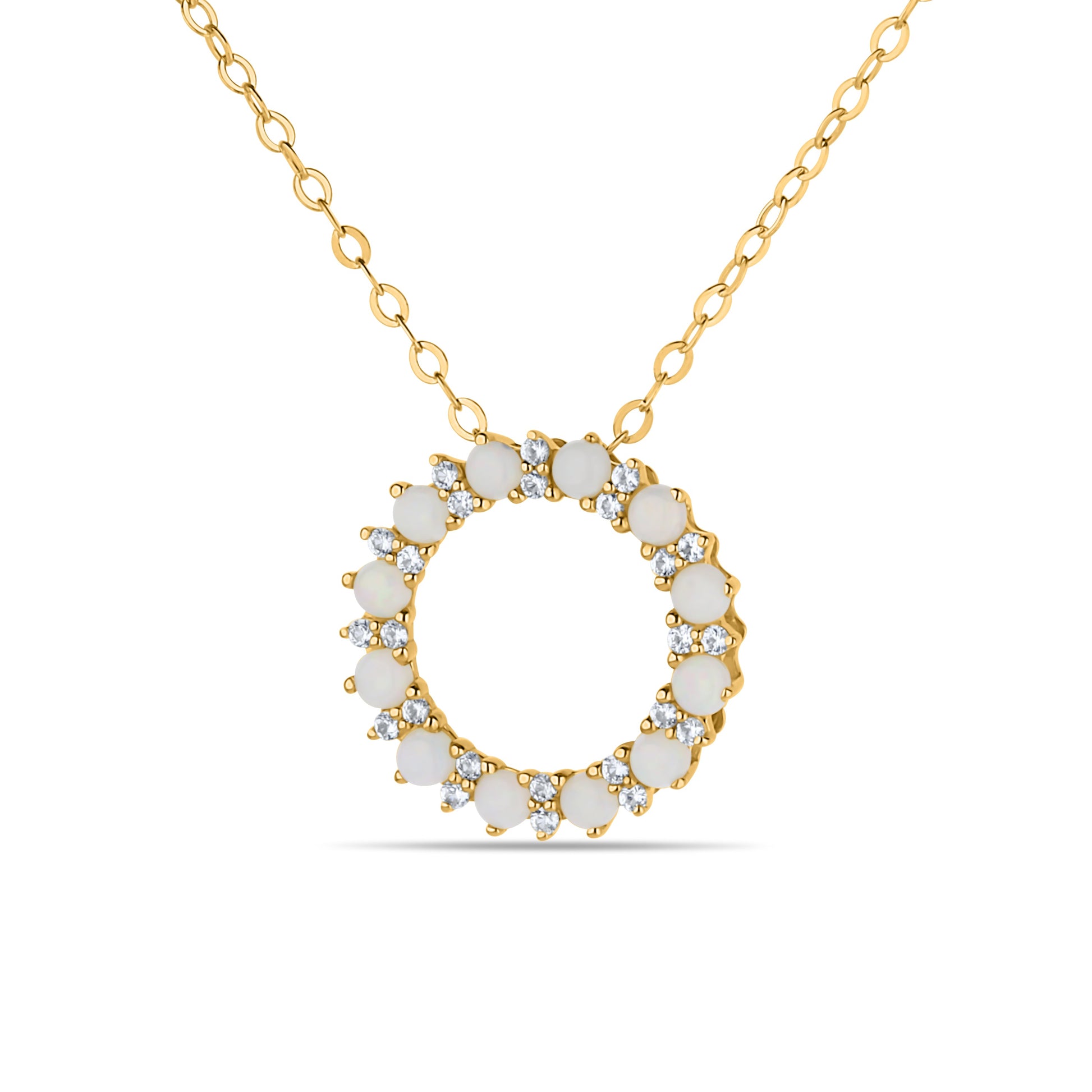 GIOVE MIO CABLE CHAIN NECKLACE WITH GOOD KARMA CHARM IN 14KT YELLOW GOLD, 45 CM LONG, WITH OPAL CT. AND WHITE SAPPHIRE CT.