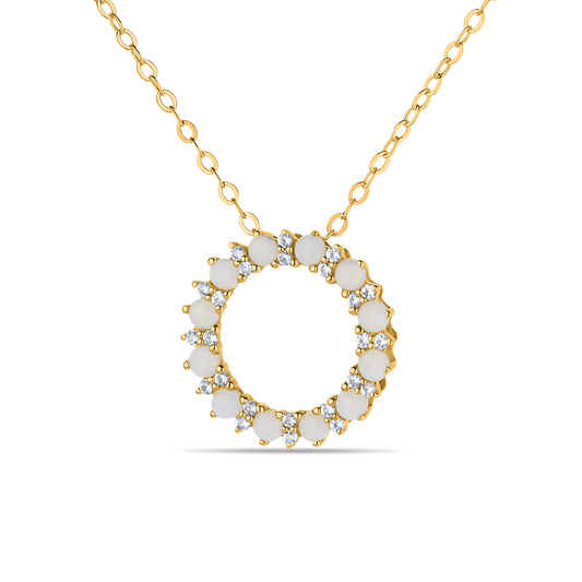 GIOVE MIO CABLE CHAIN NECKLACE WITH GOOD KARMA CHARM IN 14KT YELLOW GOLD, 45 CM LONG, WITH OPAL CT. AND WHITE SAPPHIRE CT.