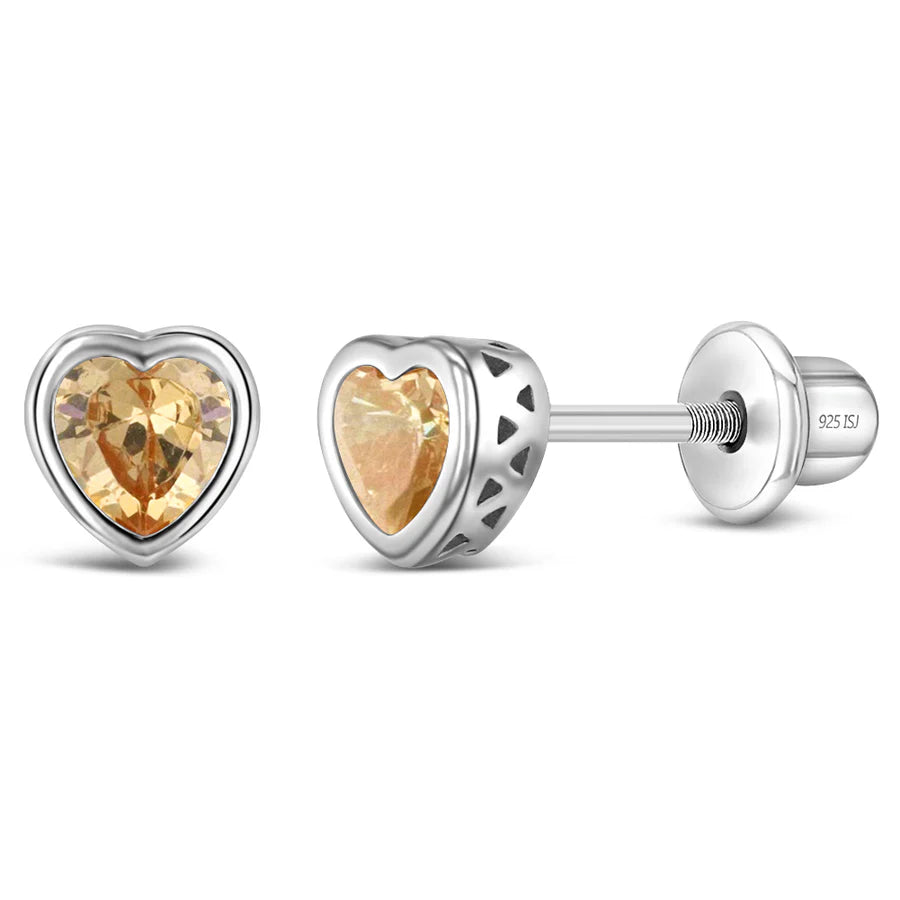 GIOVE MIO Studs de Corazón y Gemas en Plata 925 con Circonia Cúbica. Plata 925 / Blanco / 5X5MM