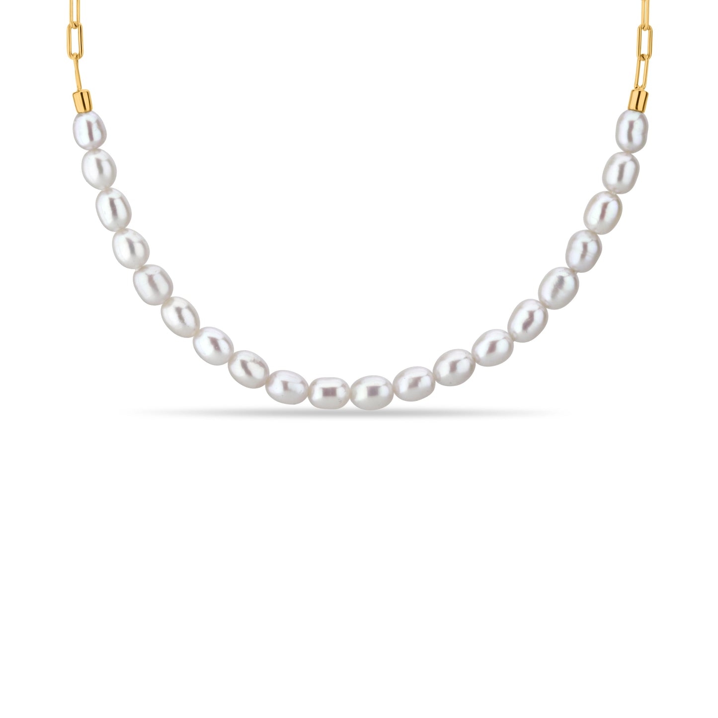 GIOVE MIO Collar con Cuentas de Perla en Plata 925 Bañada en Oro Amarillo de 18Kt. Plata 925 Bañada en Oro 18Kt / Amarillo