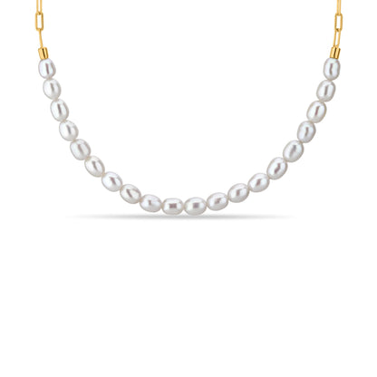 GIOVE MIO Collar con Cuentas de Perla en Plata 925 Bañada en Oro Amarillo de 18Kt. Plata 925 Bañada en Oro 18Kt / Amarillo