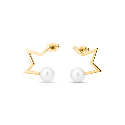 GIOVE MIO Aretes Fashion de Estrella en Oro Amarillo de 18Kt con Perlas Cultivadas de Aguadulce. Oro 18Kt / Amarillo / 15X5MM