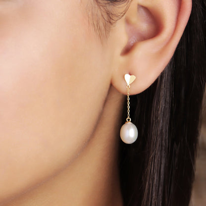 GIOVE MIO Aretes Colgantes en Oro Amarillo de 18Kt con Perlas Cultivadas de Aguadulce. Oro 18Kt / Amarillo / 30X8MM