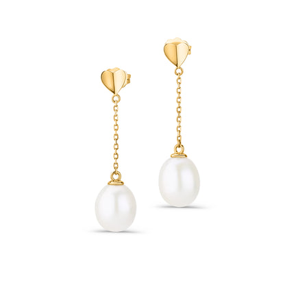 GIOVE MIO Aretes Colgantes en Oro Amarillo de 18Kt con Perlas Cultivadas de Aguadulce. Oro 18Kt / Amarillo / 30X8MM