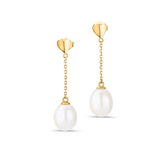 GIOVE MIO Aretes Colgantes en Oro Amarillo de 18Kt con Perlas Cultivadas de Aguadulce. Oro 18Kt / Amarillo / 30X8MM