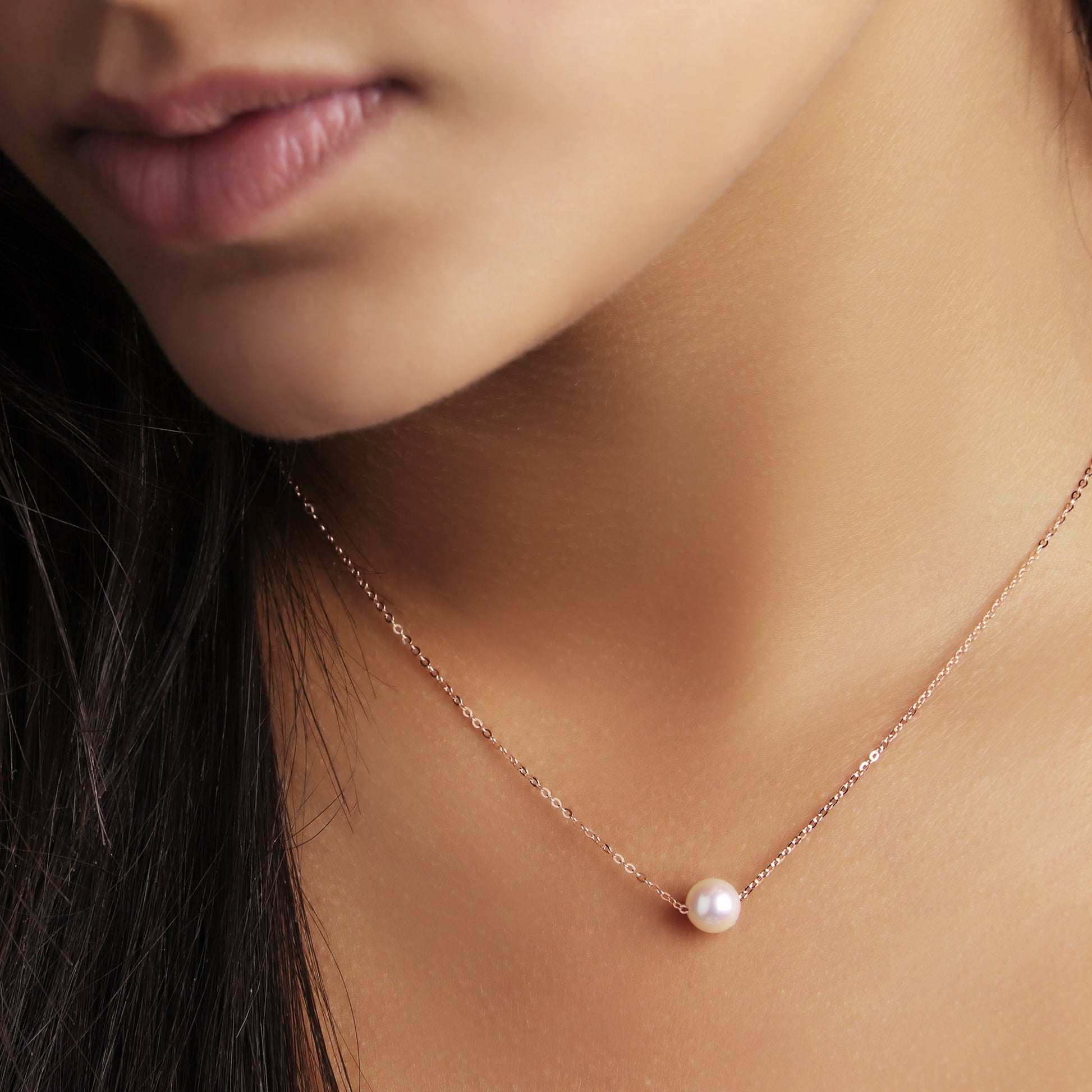 GIOVE MIO Cadena de Perla en Oro Rosado de 14Kt con Perla Cultivada Akoya. Oro 14Kt / Rosado