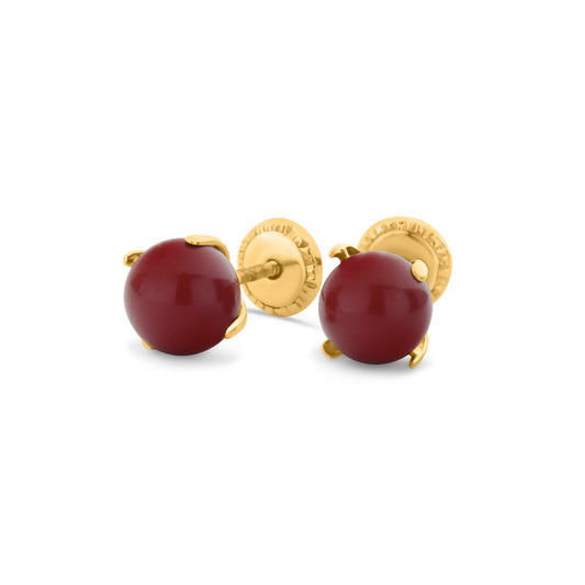 GIOVE MIO: Aretes Studs en Oro Amarillo de 18kt con Cierre de Seguridad y Coral ¡Atrévete a Brillar con Estilo! ORO 18KT / AMARILLO / 6 MM