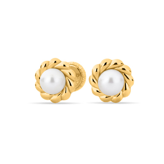 GIOVE MIO: Aretes de Bebé en Oro Amarillo de 18kt con Cierre de Seguridad y Perla - La Elegancia Perfecta para Tu Pequeño Tesoro. ¡Haz Que Brille con Estilo! ORO 18KT / AMARILLO