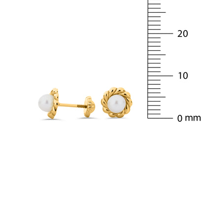 GIOVE MIO: Aretes de Bebé en Oro Amarillo de 18kt con Cierre de Seguridad y Perla - La Elegancia Perfecta para Tu Pequeño Tesoro. ¡Haz Que Brille con Estilo! ORO 18KT / AMARILLO