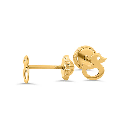 GIOVE MIO: Aretes de bebé PATITO en oro amarillo de 18kt con cierre seguro para tu tesoro más preciado.¡Destaca su belleza desde recién nacido! ORO 18KT / AMARILLO