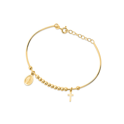 GIOVE MIO Denario con Medalla de La Virgen Milagrosa y Cruz en Oro Amarillo de 18Kt. Oro 18Kt / Amarillo / 55MM 3MM 6X8MM 6X10MM