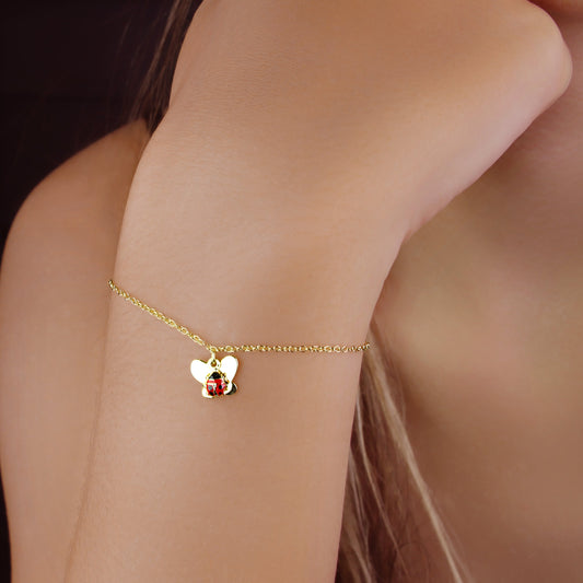 GIOVE MIO Pulsera de Cadena con Dijes de Mariquita y Mariquita en Oro Amarillo de 18Kt. Oro 18Kt / Amarillo