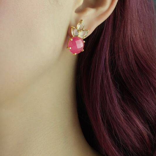 GIOVE MIO STUD EARRINGS IN 925 SILVER PLATED IN 18KT YELLOW GOLD, WITH QUARTZ CT.