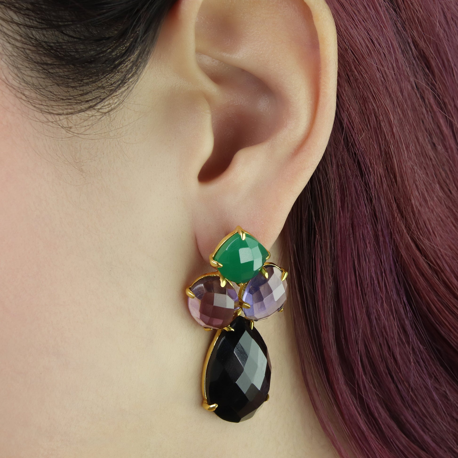 GIOVE MIO Aretes Colgantes Two Ways en Plata 925 Bañada en Oro Amarillo de 18Kt con Calcedonia. Plata 925 Bañada en Oro 18Kt / Amarillo / 20X37MM