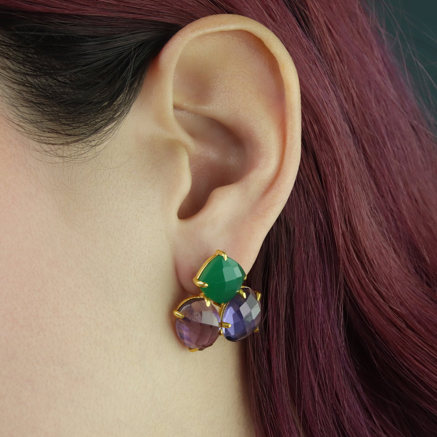 GIOVE MIO Aretes Colgantes Two Ways en Plata 925 Bañada en Oro Amarillo de 18Kt con Calcedonia. Plata 925 Bañada en Oro 18Kt / Amarillo / 20X37MM