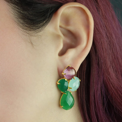 GIOVE MIO Aretes Colgantes Two Ways en Plata 925 Bañada en Oro Amarillo de 18Kt con Cuarzo. Plata 925 Bañada en Oro 18Kt / Amarillo / 20X37MM