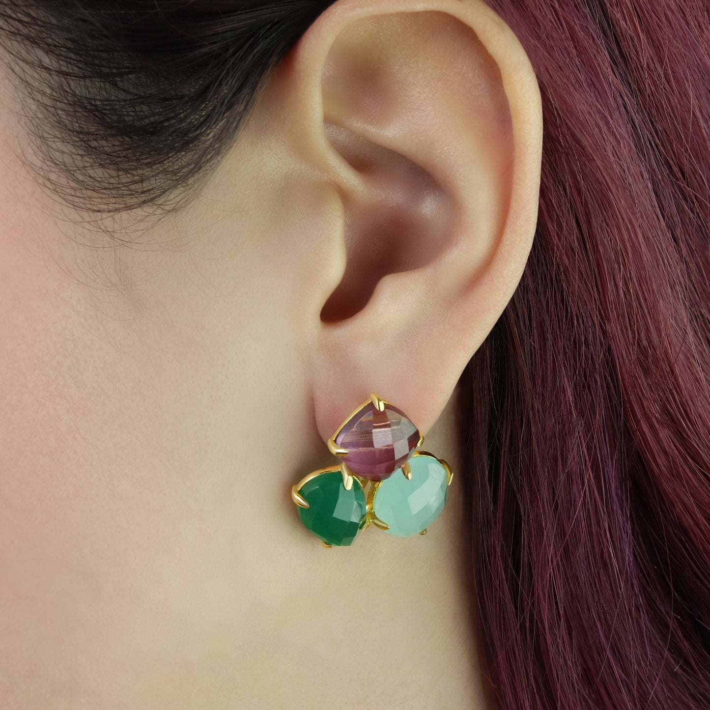 GIOVE MIO Aretes Colgantes Two Ways en Plata 925 Bañada en Oro Amarillo de 18Kt con Cuarzo. Plata 925 Bañada en Oro 18Kt / Amarillo / 20X37MM