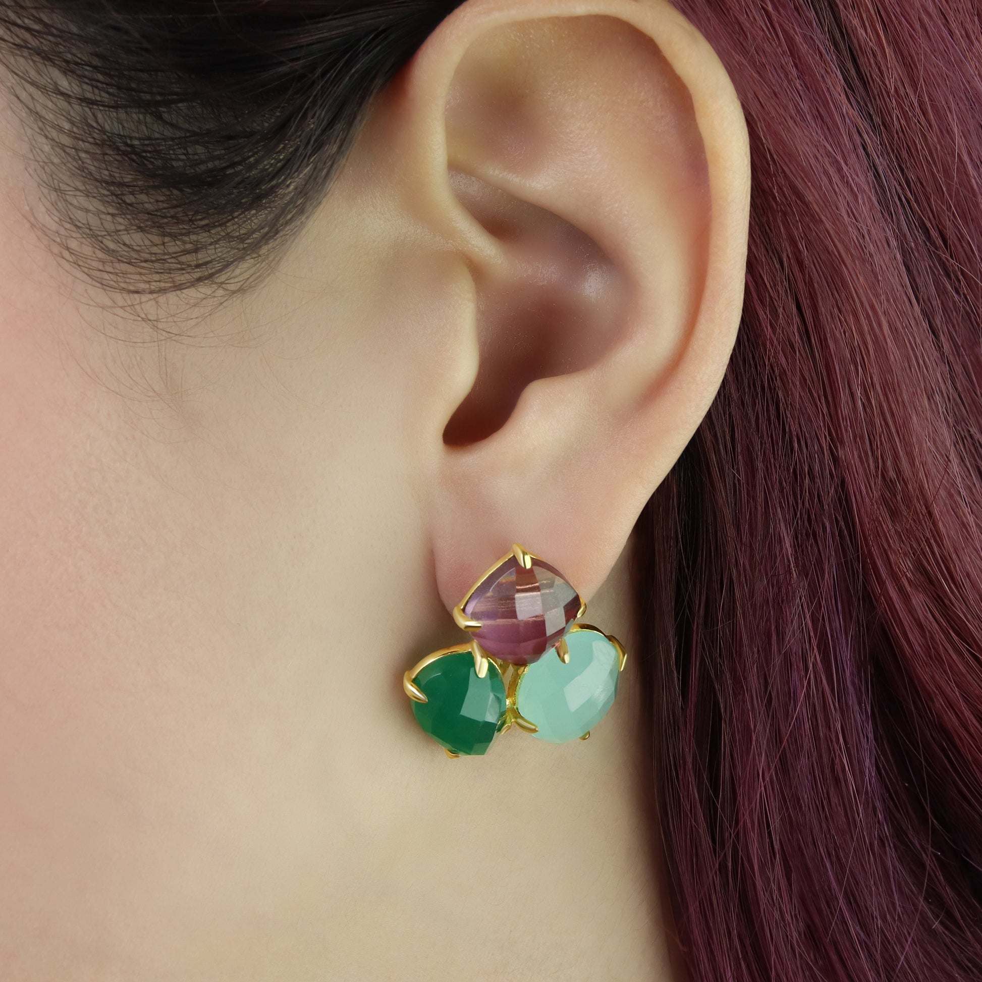 GIOVE MIO Aretes Colgantes Two Ways en Plata 925 Bañada en Oro Amarillo de 18Kt con Cuarzo. Plata 925 Bañada en Oro 18Kt / Amarillo / 20X37MM